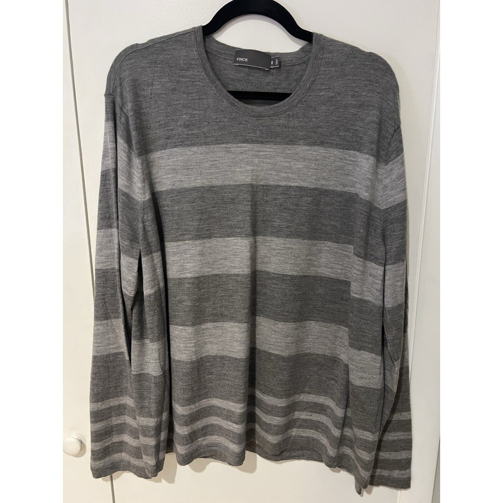 Vince Cashmere Wool Blend‎ Sweater Gray Striped Men's XXL Soft Long Sleeve